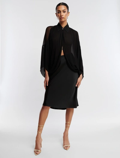Bcbgmaxazria A-line Satin Midi Skirt In Black