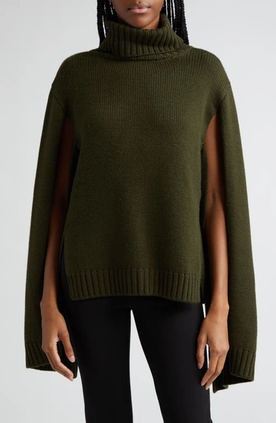 Monse Cutout Merino Wool-blend Turtleneck Sweater In Olive