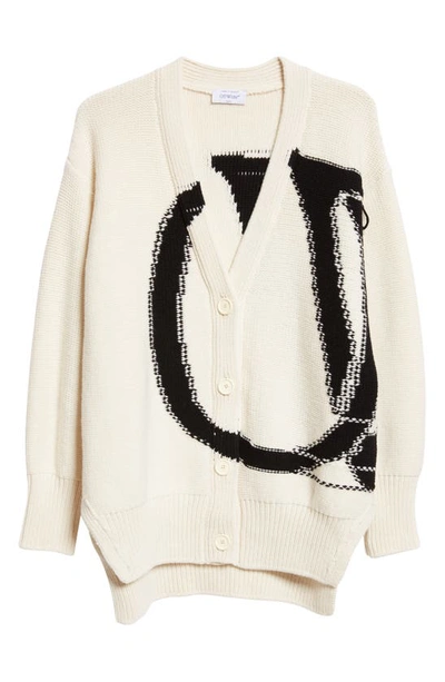 Off-white Intarsia-knit Maxi Logo Cardigan In White A Bl