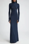 Off-white Slick Turtleneck Long Sleeve Sweater Dress In Cobalt Blue