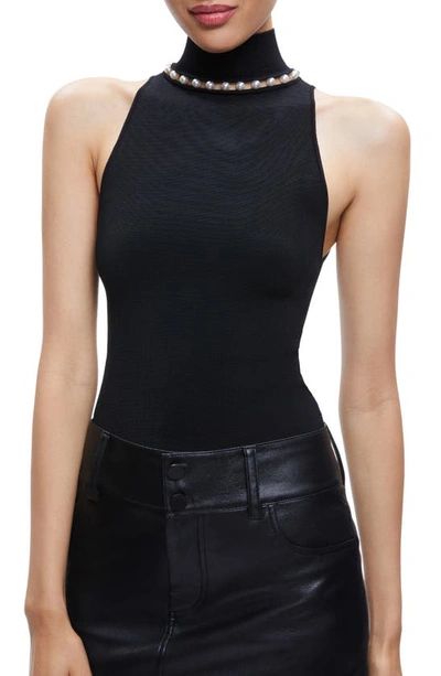 Alice And Olivia Annalee Knit Turtleneck Tank Top In Black