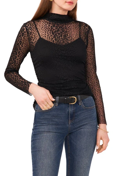 Vince Camuto Women's Mesh Mock Neck Long-sleeve Top In Rich Black