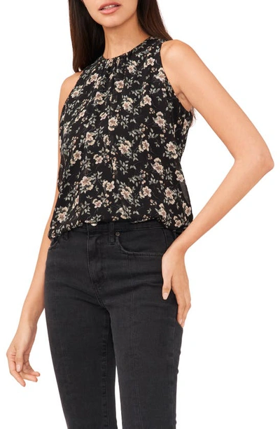 Vince Camuto Women's Cutaway Sleeveless Floral Blouse In Rich Black