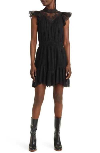 Allsaints Azura Embroidered Mini Dress In Black