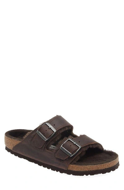 Birkenstock Arizona Slide Sandal With Genuine Shearling In Habana