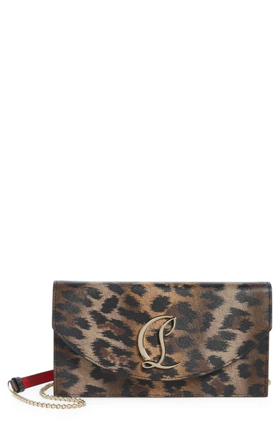 Christian Louboutin Loubi54 Leopard Flap Leather Clutch Bag In Brown