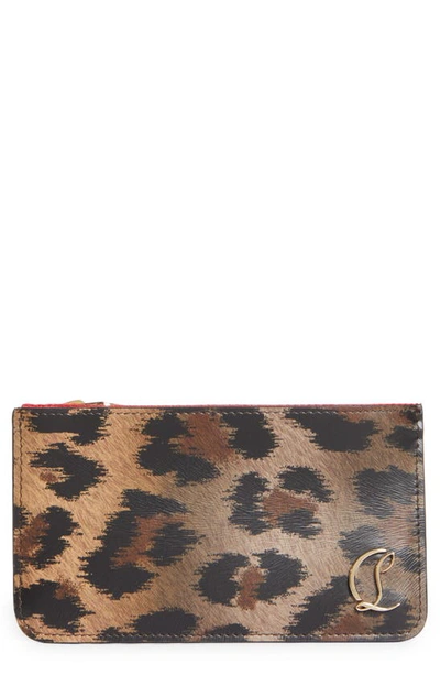 Christian Louboutin Loubi54 Leopard-print Zip Card Holder In Brown