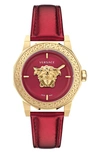 VERSACE MEDUSA DECO LEATHER STRAP WATCH, 38MM