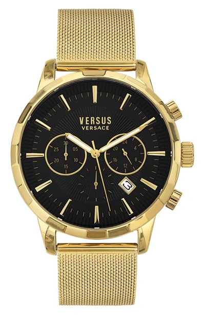 Versus Men's Chronograph Quartz Eugene Gold-tone Stainless Steel Bracelet Watch 46mm With Leather Strap Set In Black