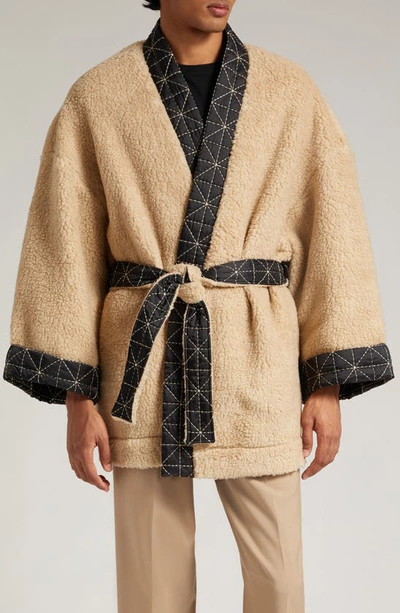 Kenzo Archive Logo Fleece Wrap-front Jacket In Neutrals