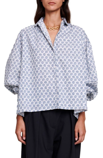 Maje Womens Imprime Citomo Monogram-print Long-sleeve Cotton Shirt In Monogramme_clover_ecru_bleu