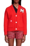 Maje Logo-patch Fine-knit Cardigan In Red Poppy /