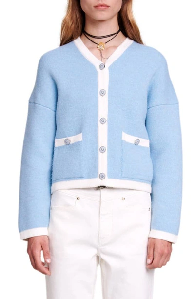 Maje Knit Cardigan For Fall/winter In Light Blue