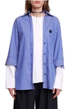 Maje Womens Bleus Liago Logo-embroidered Stripe-pattern Layered Cotton T-shirt Shirt