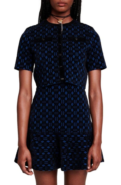 Maje Womens Bleus Reveillon Jacquard Knitted Mini Dress In Bleu_noir