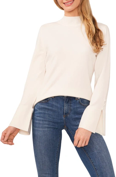 Cece Imitation Pearl Cuff Sweater In Antique White