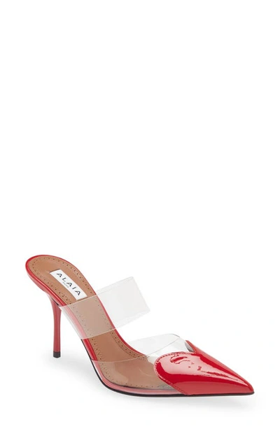 Alaïa High Love Heart Pointed Toe Mule In Red