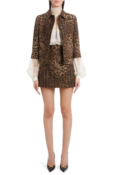 DOLCE & GABBANA LEOPARD PRINT JACQUARD CROP JACKET