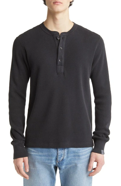 Rag & Bone Black Classic Long Sleeve Henley In Dkgrey