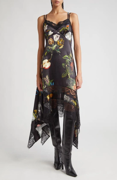 Monse Floral-print Asymmetric Slip Dress In Black Print