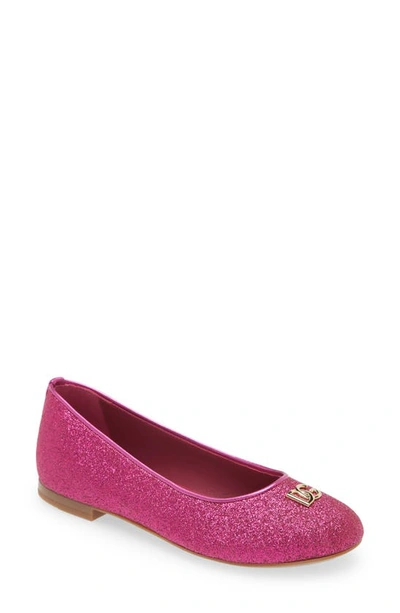 Dolce & Gabbana Kids' Logo-plaque Glitter-detailing Ballerinas In Pink