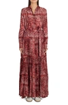 Golden Goose Belted Tiered Paisley-print Satin-twill Maxi Dress In Spiced Apple/ Off White