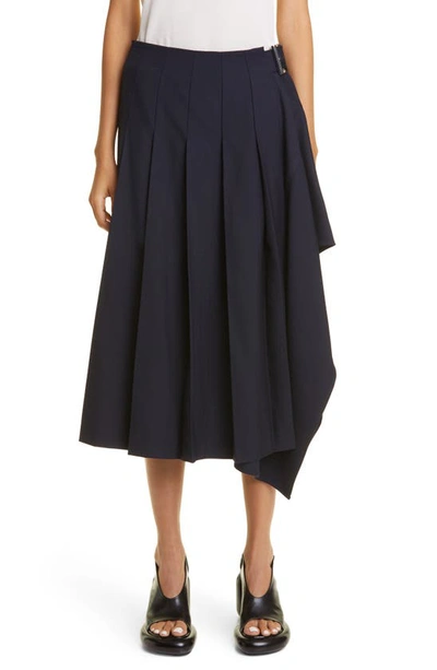 A.l.c Wayland Belted Wool-blend Handkerchief Midi Skirt In Navy