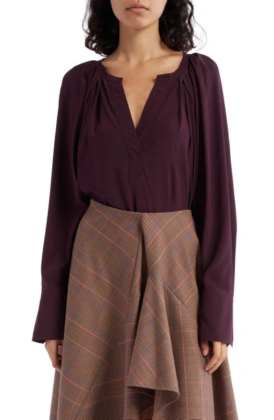 A.l.c Nomad Pleated Silk V-neck Blouse In Chicory