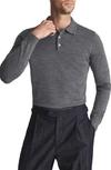 Reiss Trafford Merino Wool Regular Fit Long Sleeve Polo Shirt In Mid Grey Melang