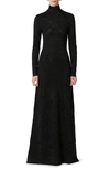 CAROLINA HERRERA METALLIC EMBROIDERED FLORAL LONG SLEEVE KNIT GOWN