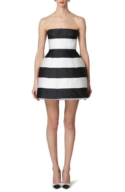 Carolina Herrera Strapless Striped Satin Mini Dress In Black,white