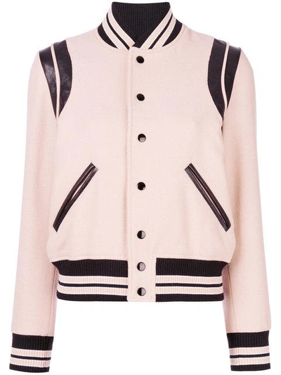 Saint Laurent Classic Teddy Wool-blend Bomber Jacket In Stripes,pink