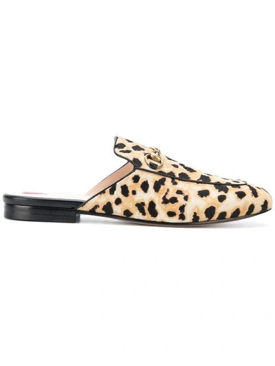 Gucci Princetown Horsebit-detailed Leopard-print Calf Hair Slippers In Black/gold