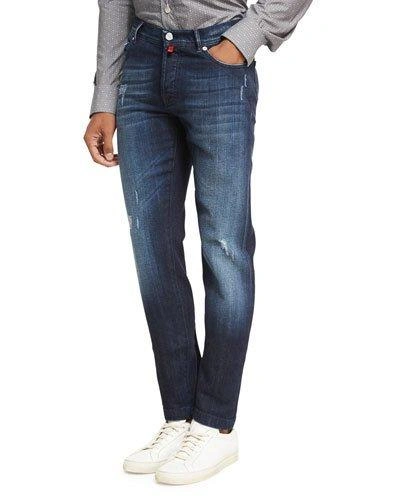 Kiton Medium Wash Denim Straight-leg Jeans In Blue