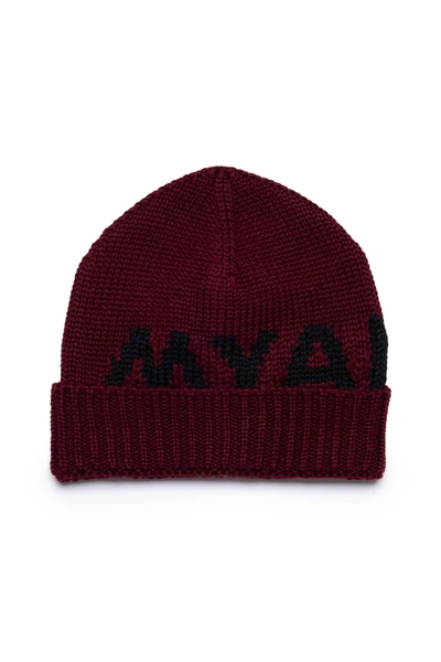 Myar Kids' Logo-intarsia Ribbed-knit Beanie In Red