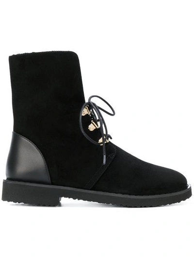 Giuseppe Zanotti 20mm Suede & Fur Boots In Black