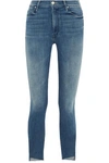 MOTHER THE STUNNER CROPPED FRAYED MID-RISE SKINNY JEANS