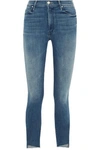 Mother The Stunner High Rise Ankle Fray Jeans (moon Dark) In Mid Denim