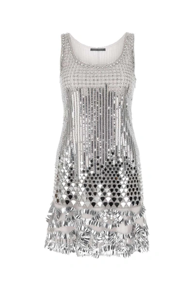 Alberta Ferretti Sequinned Sleeveless Mini Dress In Grey