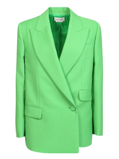 Alexander Mcqueen Double-breasted Drop Hem Tailored Jacket In Green