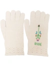 Bode Logo-embroidered Knitted Gloves In Cream