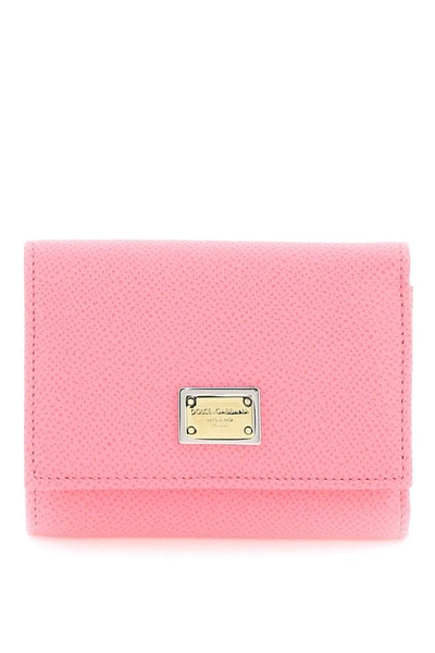 Dolce & Gabbana Dauphine Calfskin Wallet With Branded Tag In Pink