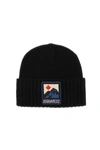 Dsquared2 Mountain Logo Patch Knit Beanie Hat In Black