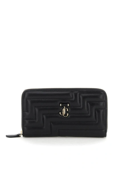 Jimmy Choo Zip Around Quilted Nappa Wallet  Black Leather