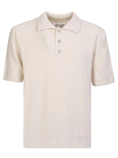 Maison Margiela White Short-sleeved Bouclé Knit Polo Shirt