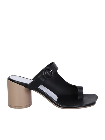 Mm6 Maison Margiela Leather Block-heel Buckle Sandals In Black