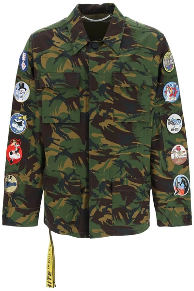 Off-white Safari Jacket With Decorative Patches In Multicolor