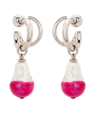 Panconesi Pearl-drop Hoop Earrings In Cherry Pink