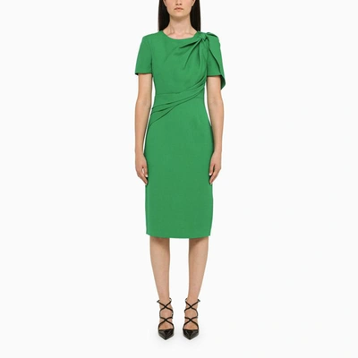 Roland Mouret Midi Dress With Cap Sleeve And Ruffle On Shoulder In Green