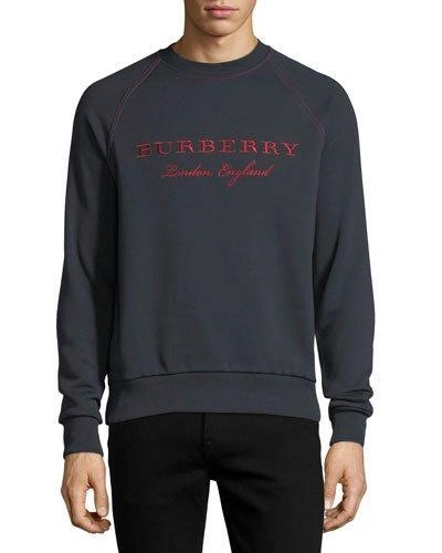 Burberry Contrasting Stitching Wool Sweatshirt In Navy